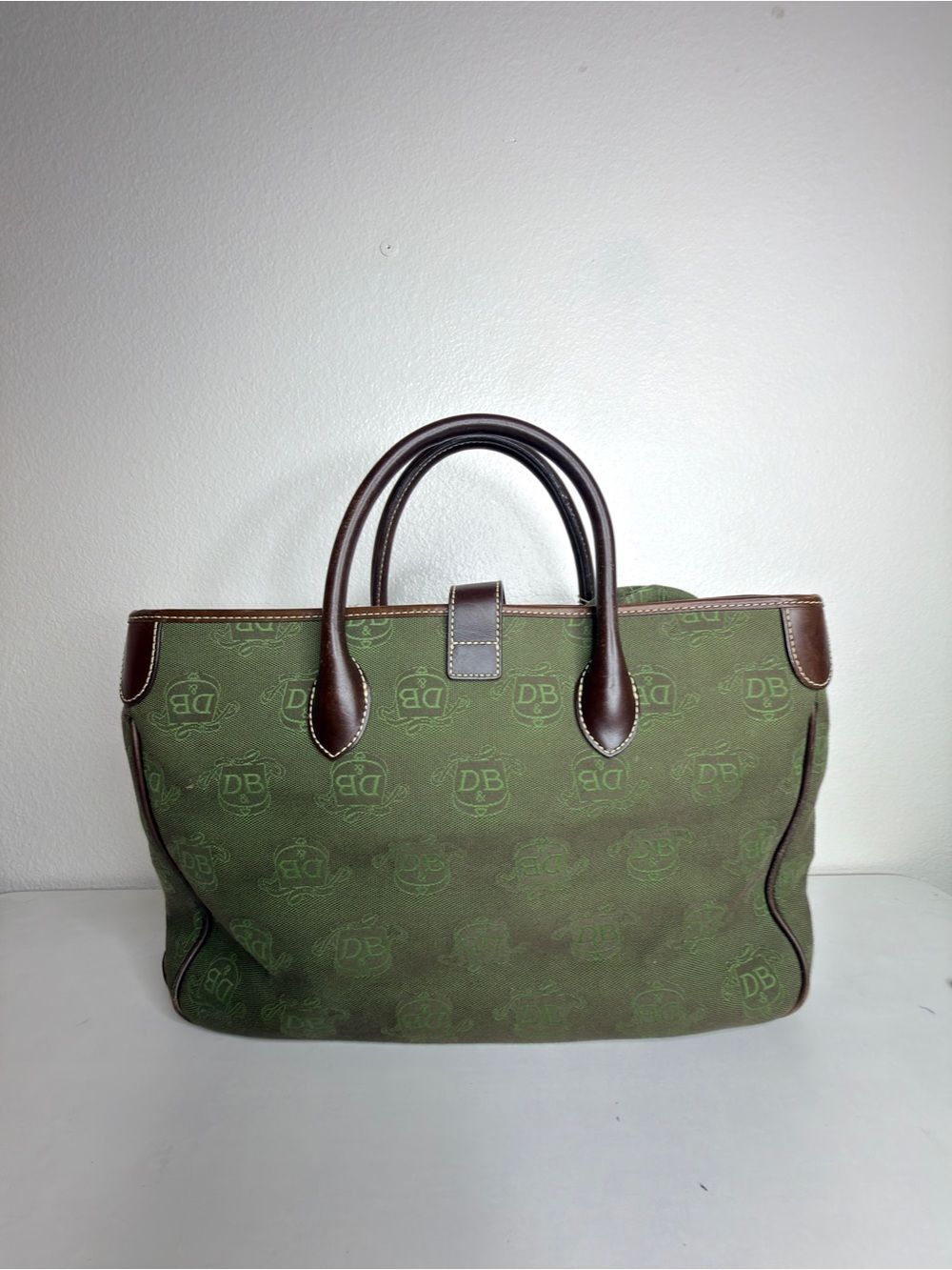 Dooney & Bourke Vintage 80’s Olive Green Canvas Satchel with Brown Leather Trim - Picture 2 of 10